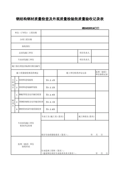 357-358钢结构钢材质量检查及外观质量检验批质量验收记录表GD24020316