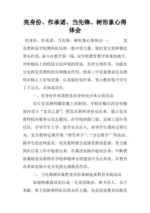 亮身份、作承诺、当先锋、树形象心得体会