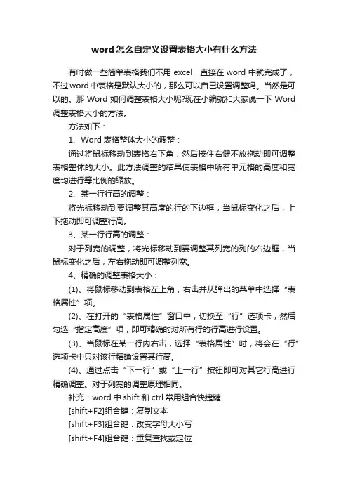 word怎么自定义设置表格大小有什么方法