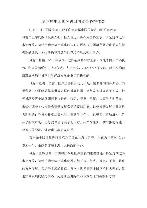 第六届中国国际进口博览会心得体会一