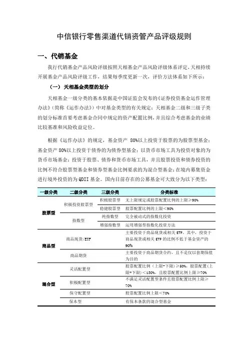 中信银行零售渠道代销资管产品评级规则