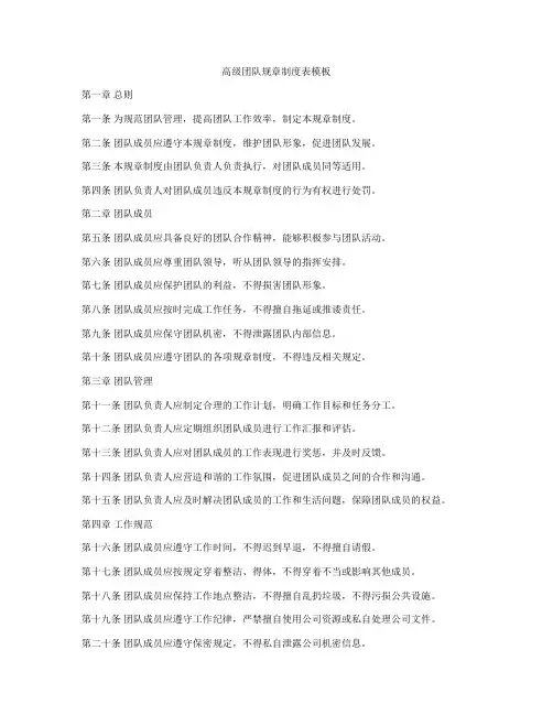 高级团队规章制度表模板