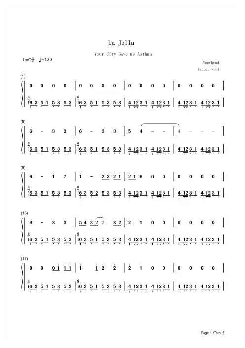 钢琴谱 La Jolla-Wilbur Soot 双手简谱_共5张(全)