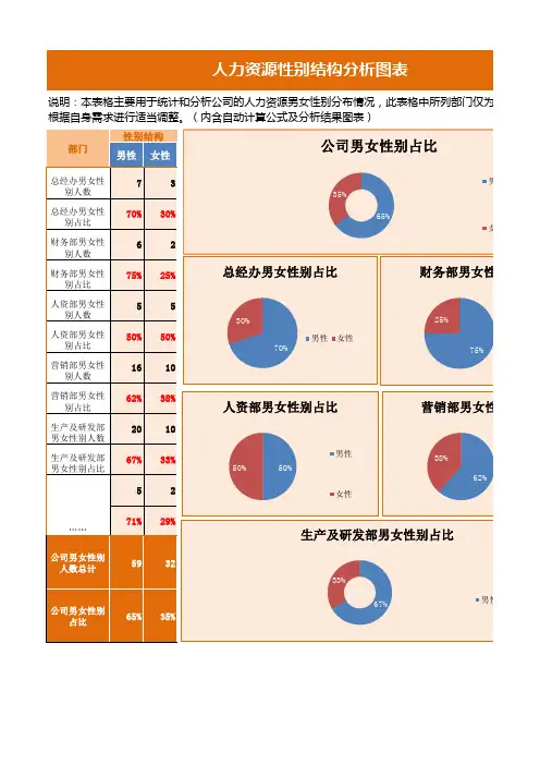 人力资源性别结构分析图表Excel模板
