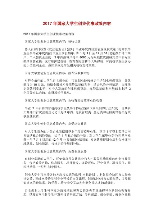 国家大学生创业优惠政策内容.doc