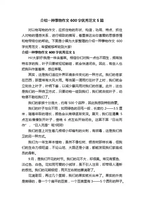 介绍一种事物作文600字优秀范文5篇