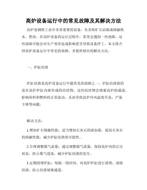 高炉设备运行中的常见故障及其解决方法