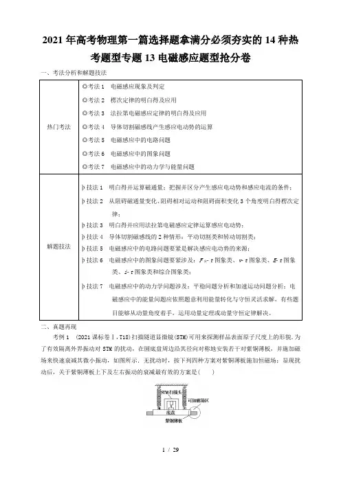 2021年高考物理第一篇选择题拿满分必须夯实的14种热考题型专题13电磁感应题型抢分卷