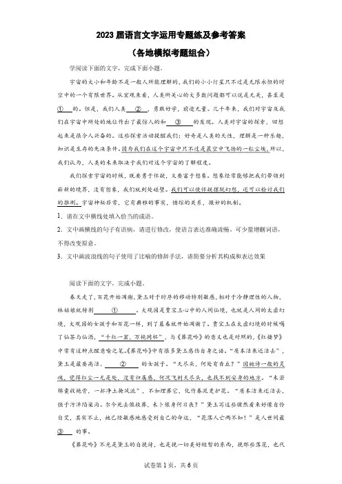 2023届语言文字运用专题练及参考答案(各地模拟考组合)