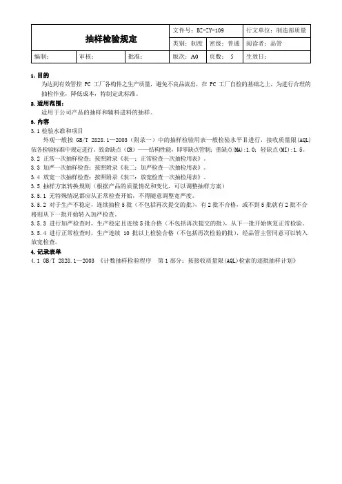 抽样检验规定