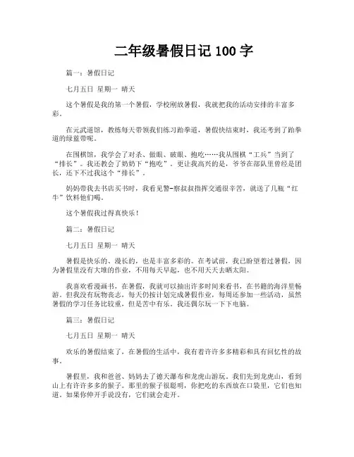 二年级暑假日记100字