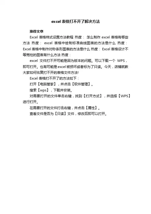 excel表格打不开了解决方法