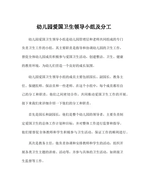 幼儿园爱国卫生领导小组及分工