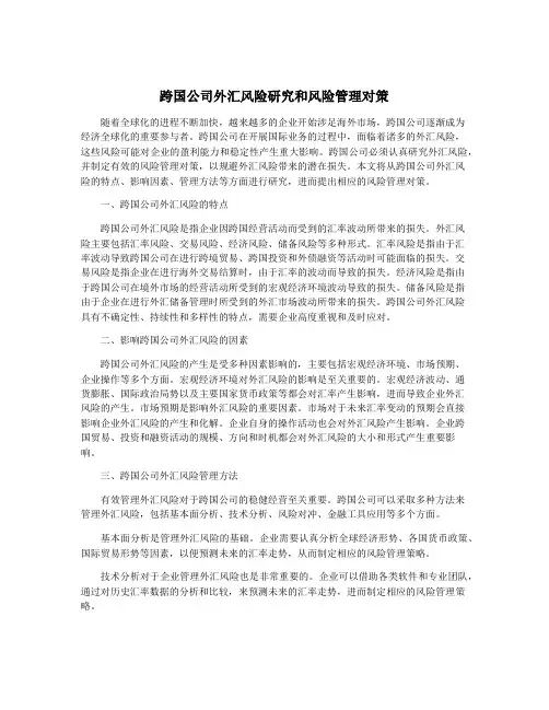跨国公司外汇风险研究和风险管理对策