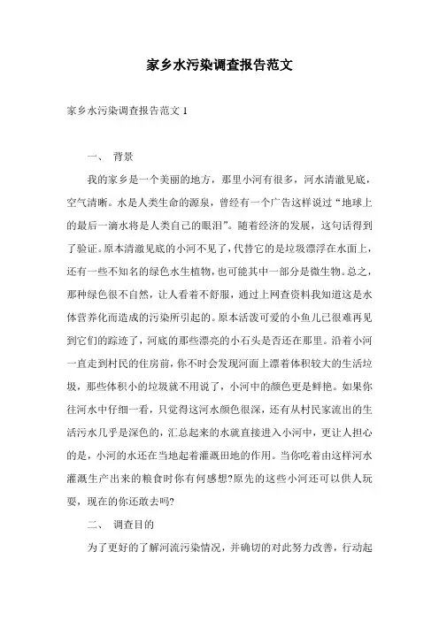 家乡水污染调查报告范文