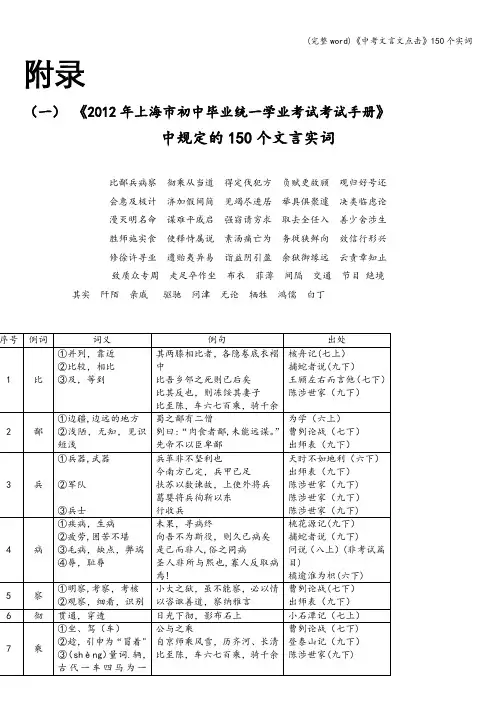 (完整word)《中考文言文点击》150个实词