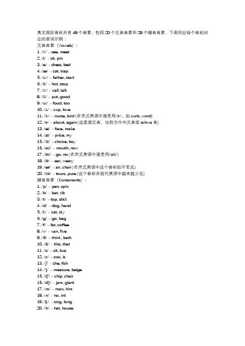 48个音标所对应的单词
