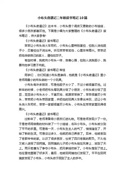 小布头奇遇记二年级读书笔记10篇