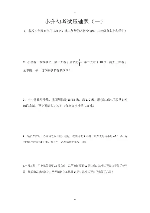 苏教版小升初数学考试复习：压轴题专题练习(2套,Word版)