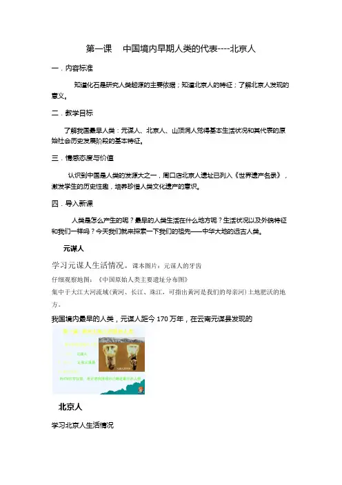 中国境内早期人类的代表-----北京人教案