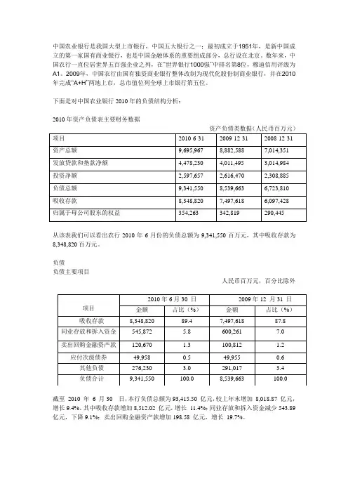 农业银行负债结构分析