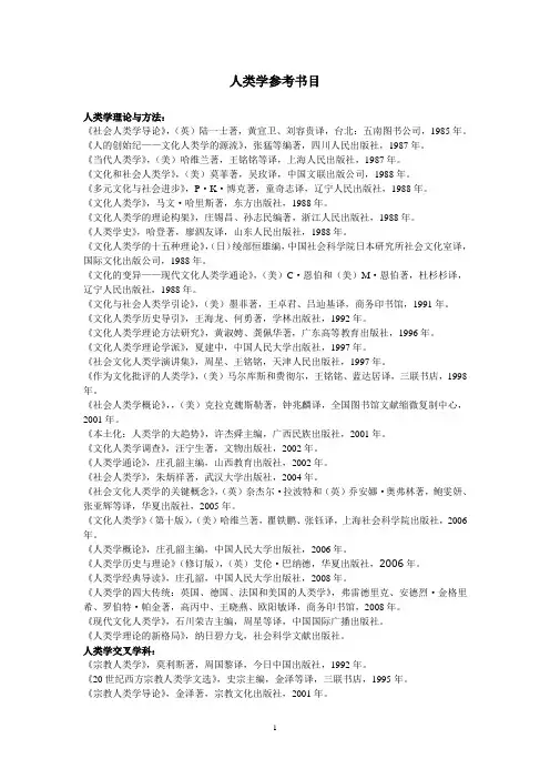 人类学参考书目(已分好类,非常全面!)