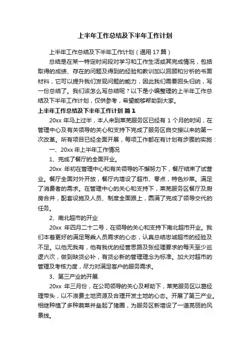 上半年工作总结及下半年工作计划（通用17篇）