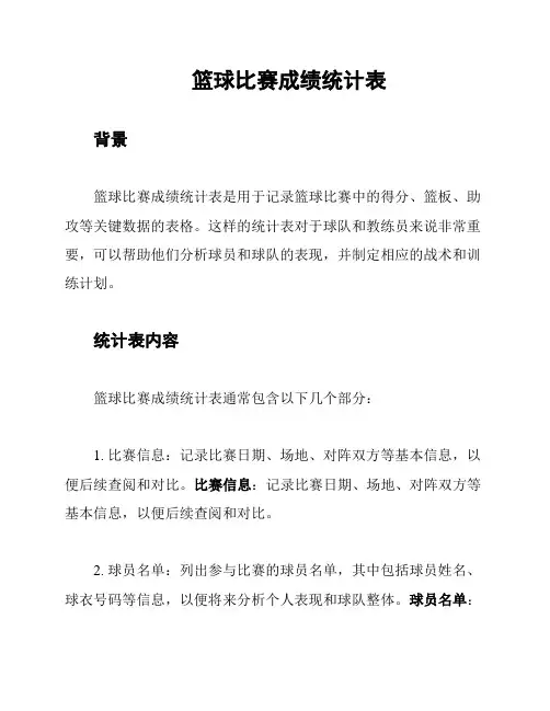 篮球比赛成绩统计表