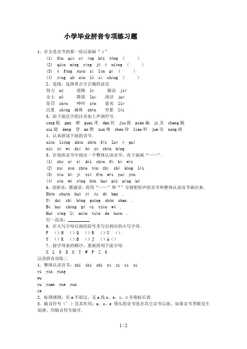 最新小学毕业拼音专项练习题