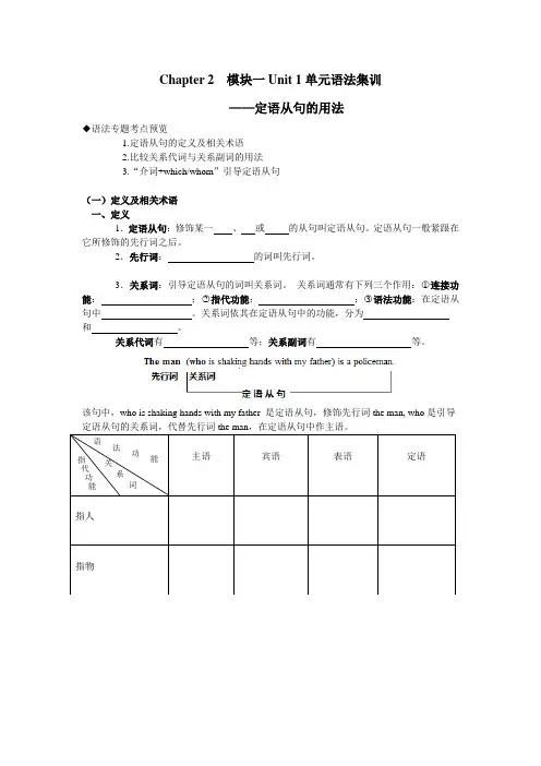 牛津英语模块一Unit 1单元考点集训定语从句用法