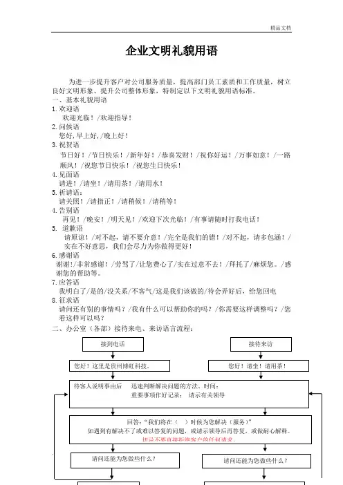 企业文明礼貌用语