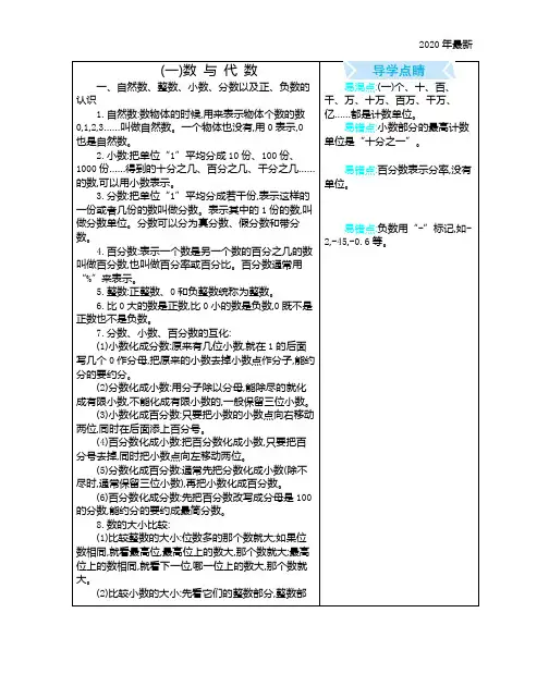冀教版数学六年级下册本册知识点归纳总结