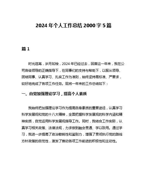 2024年个人工作总结2000字5篇