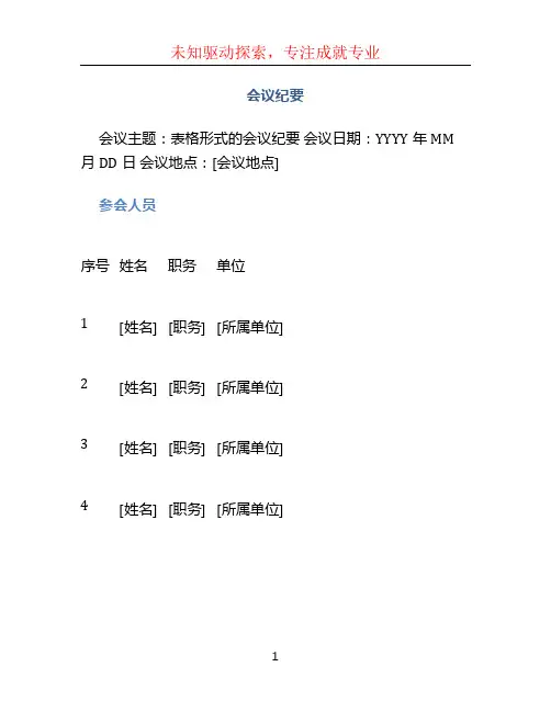 会议纪要表格形式