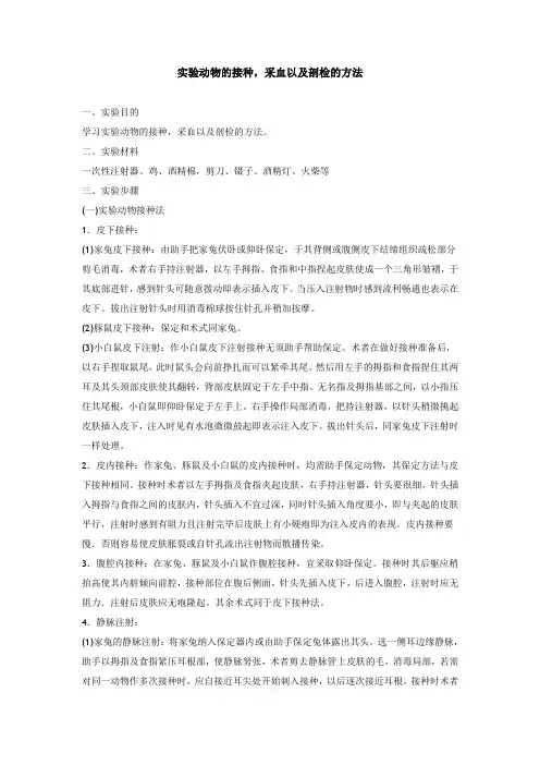 实验动物的接种,采血以及剖检的方法