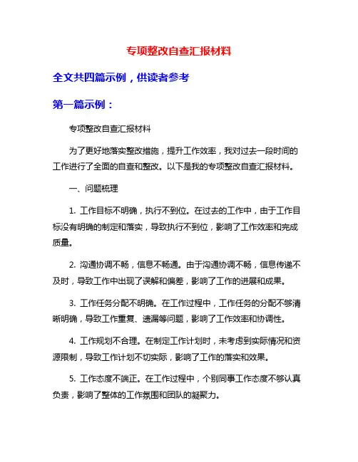 专项整改自查汇报材料