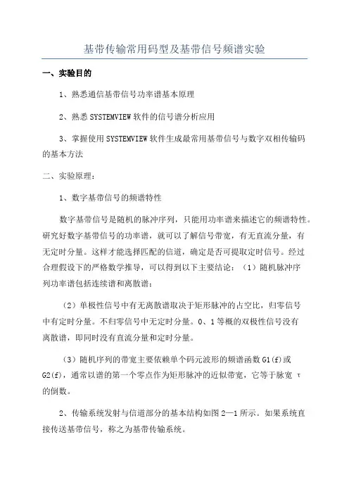 基带传输常用码型及基带信号频谱实验