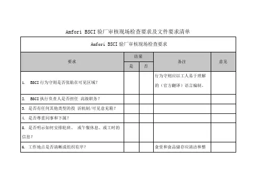 Amfori BSCI验厂审核现场检查要求及文件要求清单