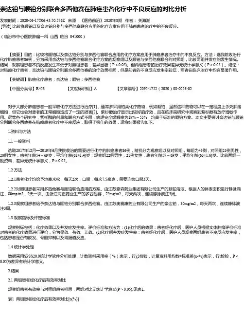 奈达铂与顺铂分别联合多西他赛在肺癌患者化疗中不良反应的对比分析