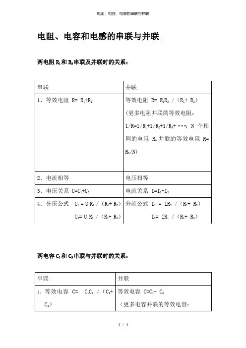 电阻、电容、电感的串联与并联