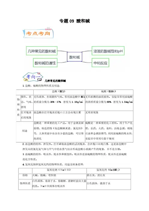 中考化学11微专题考点详解：专题09 酸和碱(教师版含解析)