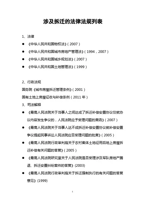 (完整word版)涉及拆迁的法律法规列表