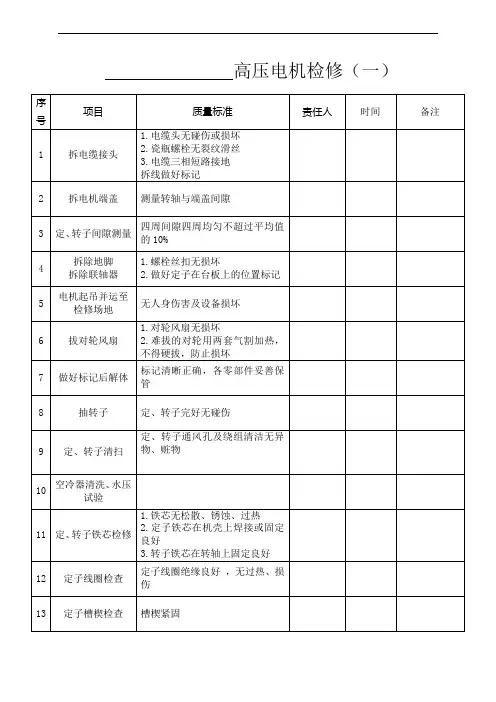 轴瓦式高压电机检修项目及标准