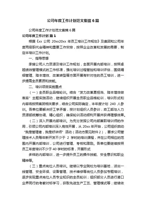 公司年度工作计划范文集锦6篇