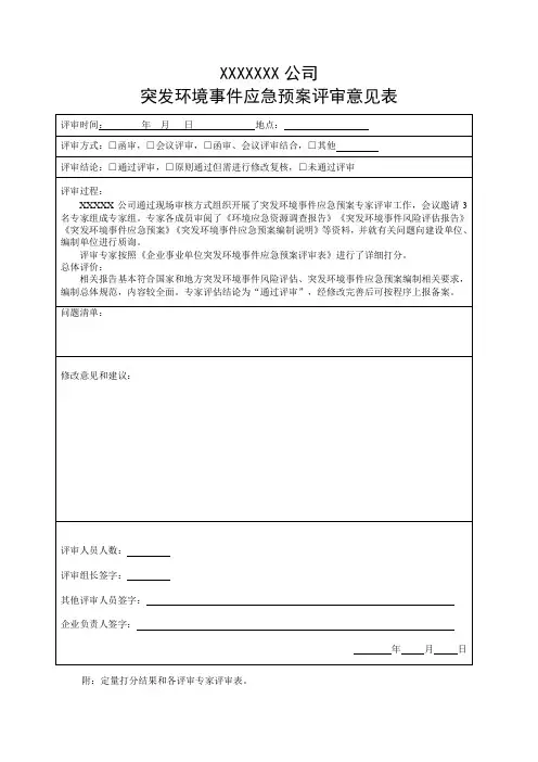 突发环境事件应急预案评审意见表模板