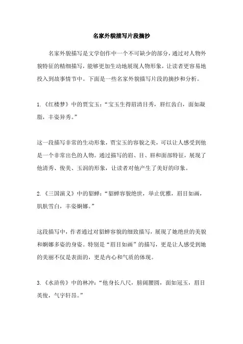 名家外貌描写片段摘抄