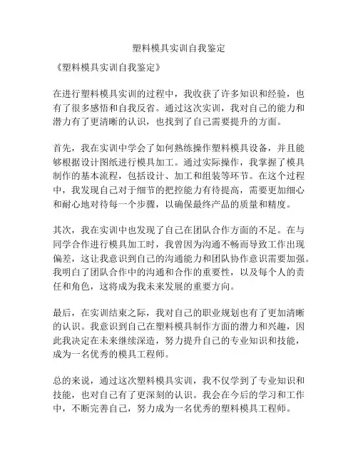 塑料模具实训自我鉴定