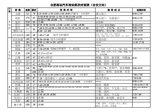 2013合肥汽车南站(南门换乘中心)班次时刻表
