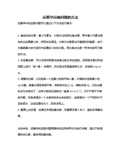 运筹学运输问题的方法