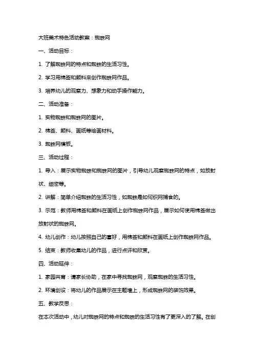 大班美术特色活动教案：蜘蛛网